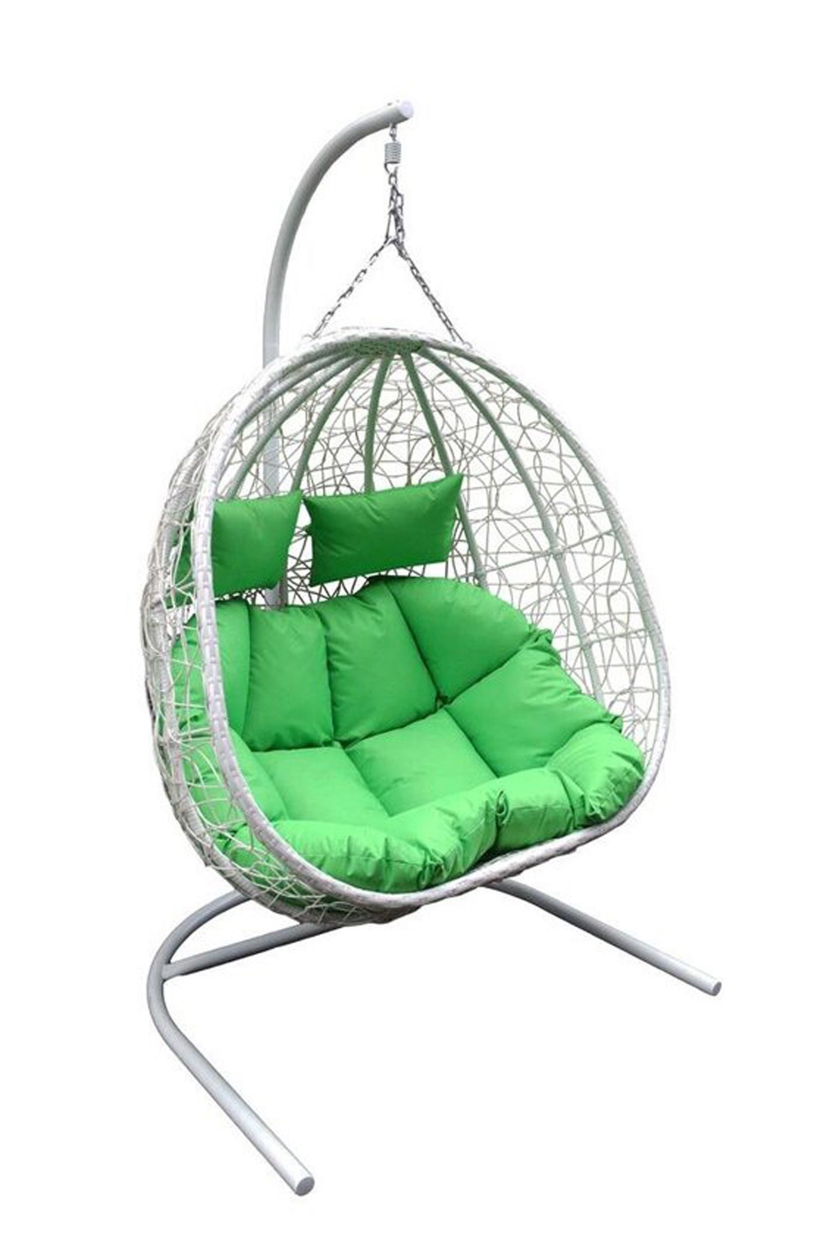 Кресло подвесное двойное Flora арт.D40-МТ002 цв.корзины белый, цв.подушки салатовый
